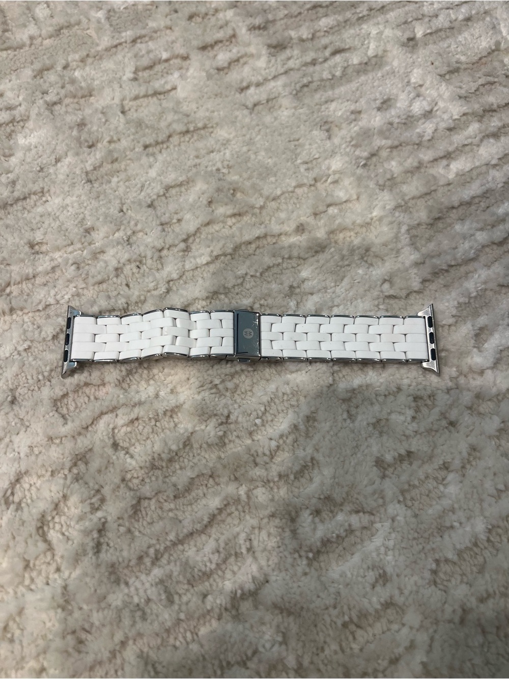 Michele White and Silver-Tone Link Watch